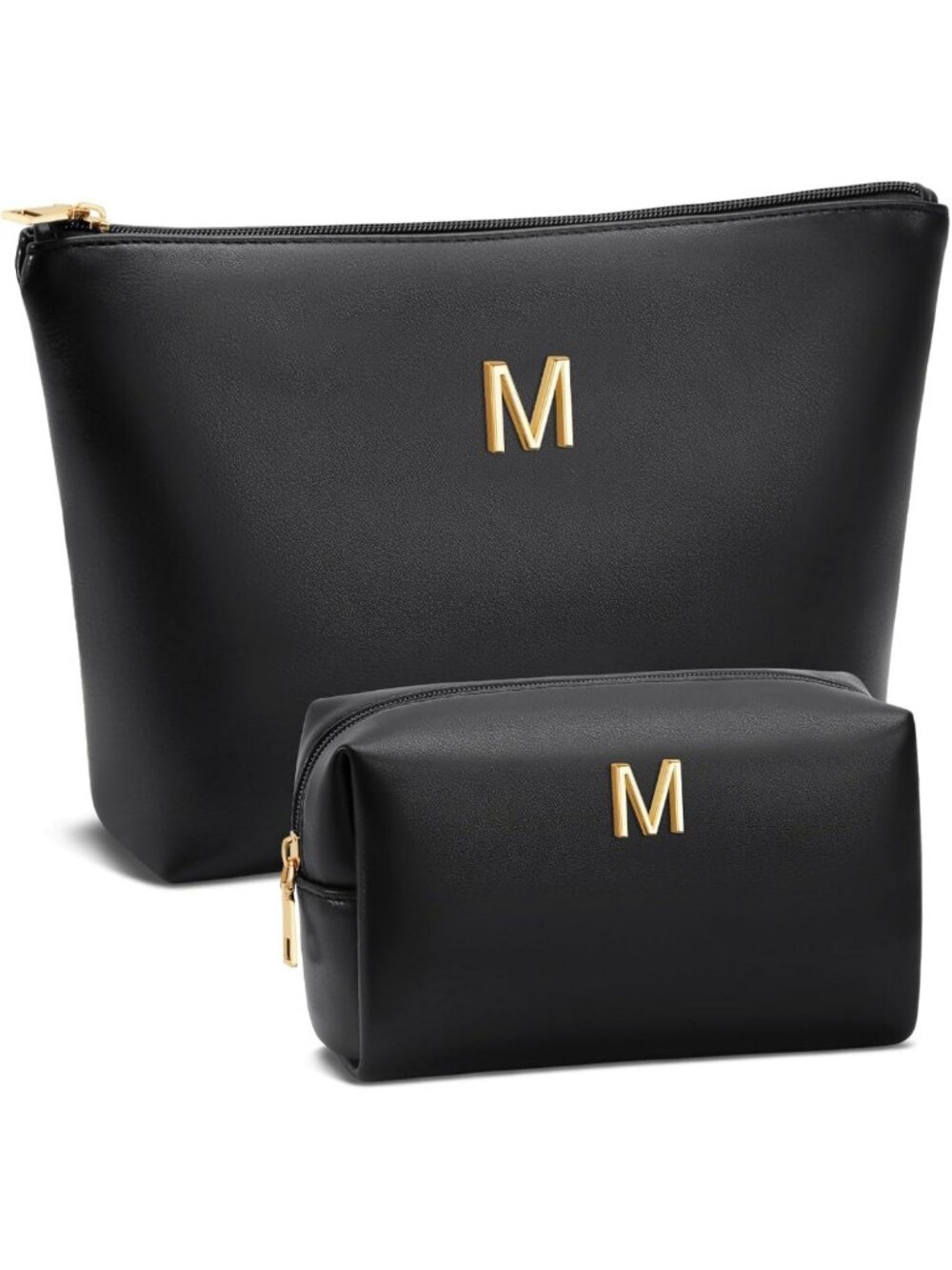 Personalized Initial Makeup Bag | PU Leather Cosmetic Travel Bag for Women